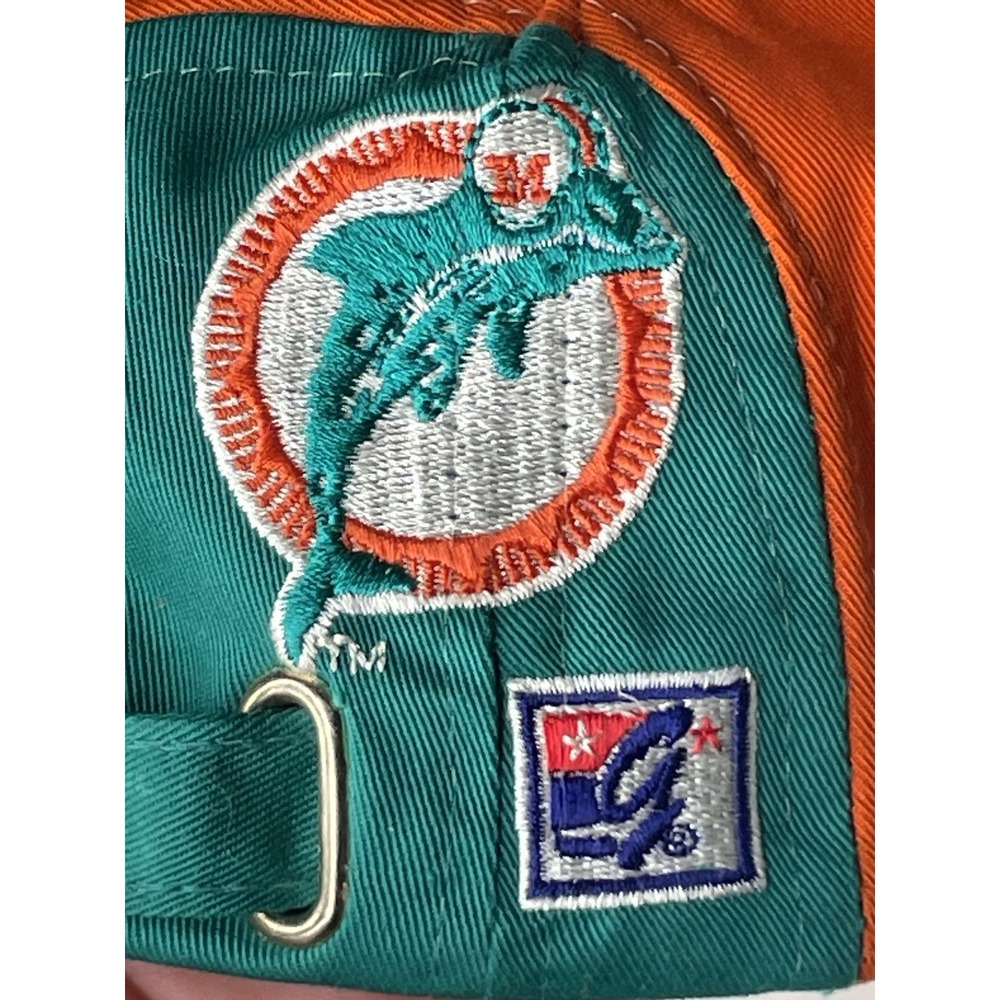 Miami Dolphins The Game Big Logo Spellout Hat Cap Teal Orange NFL VTG 90’s RARE - Picture 16 of 16